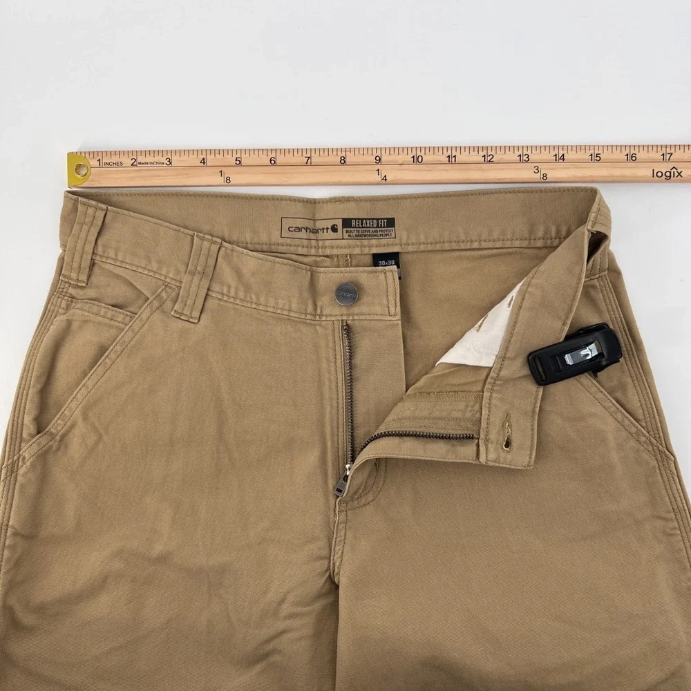 Carhartt BN2291 M Mens Khaki Rugged Flex Relaxed Fit Canvas Work Pants 30x30 New - Picture 8 of 10